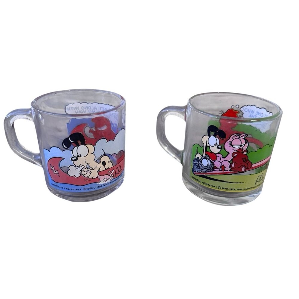 Vintage Garfield & Odie McDonalds Glass Mugs Set 1978 Jim Davis Vintage 70s